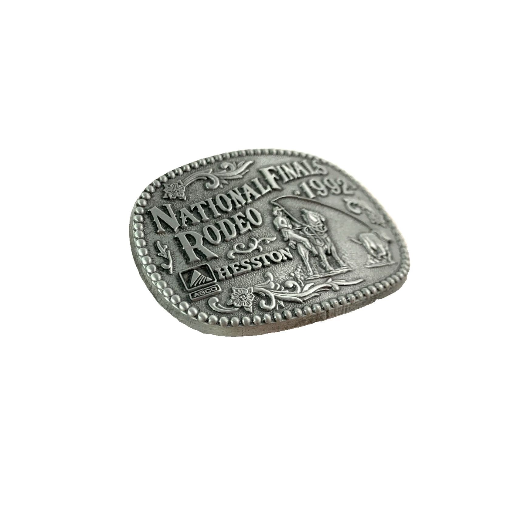 Vintage VINTAGE 1992 NFR NATIONAL FINALS RODEO Hesston Miniature Metal Belt Buckle ADM Size ONE SIZE - 3 Thumbnail