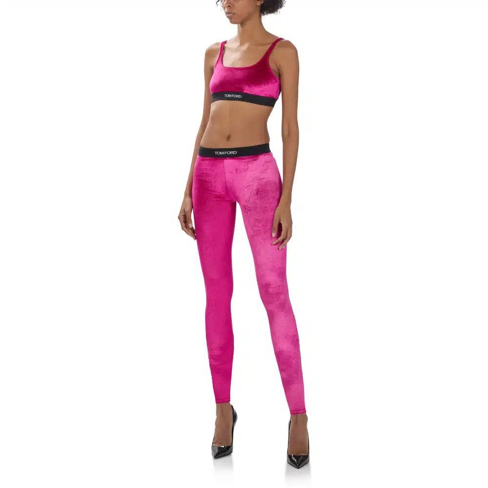 Tom Ford o1loc1c0625 PAJ121 Logo Band Velour Leggings in Pink Size 30" / US 8 / IT 44 - 2 Thumbnail