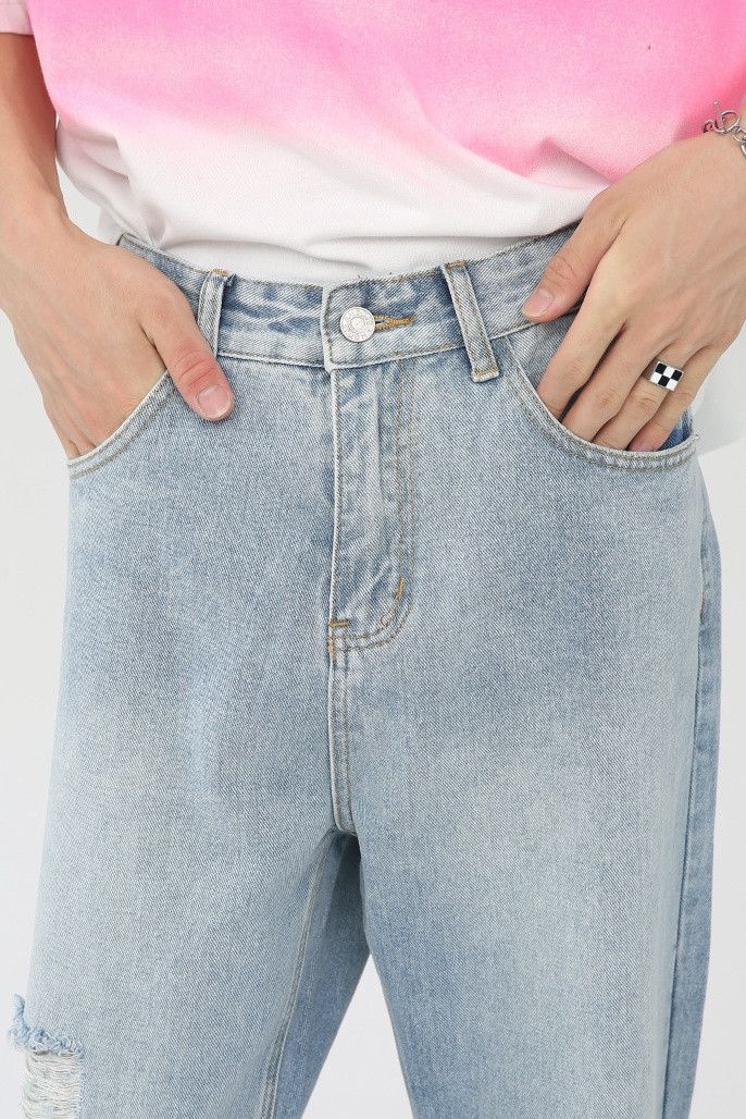 Designer × Japanese Brand Men's loose washed straight ripped jeans Size US 32 / EU 48 - 4 Thumbnail