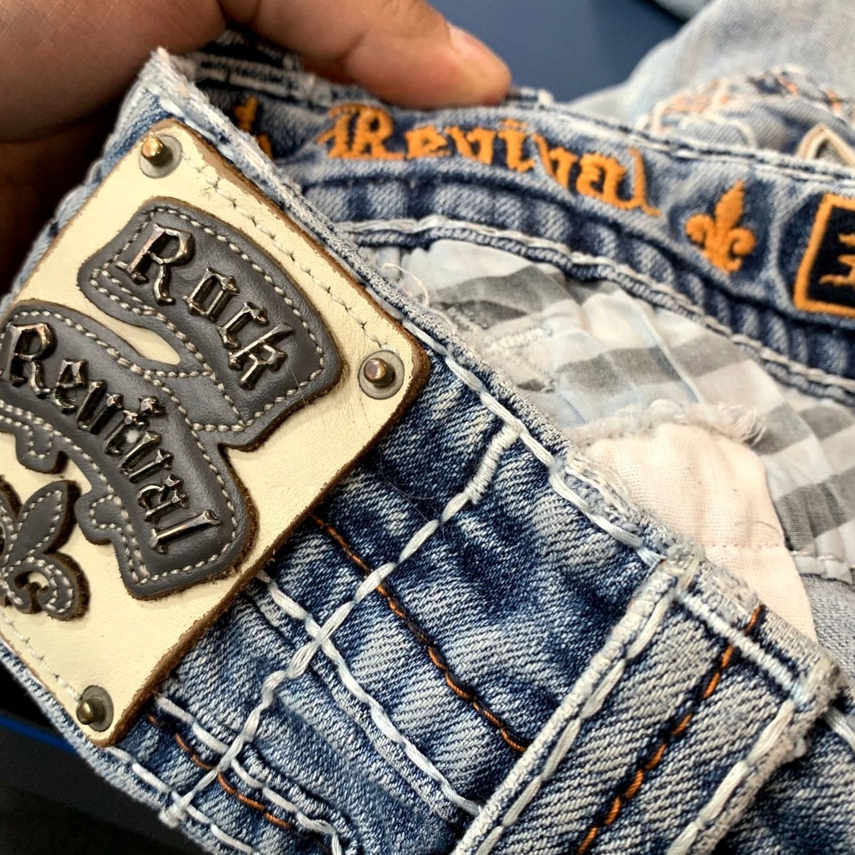 Vintage Rock Revival Denim Jeans Mens 30x29 Blue Slim Boot Cut Embroidered Leather Y2K Size US 30 / EU 46 - 4 Thumbnail