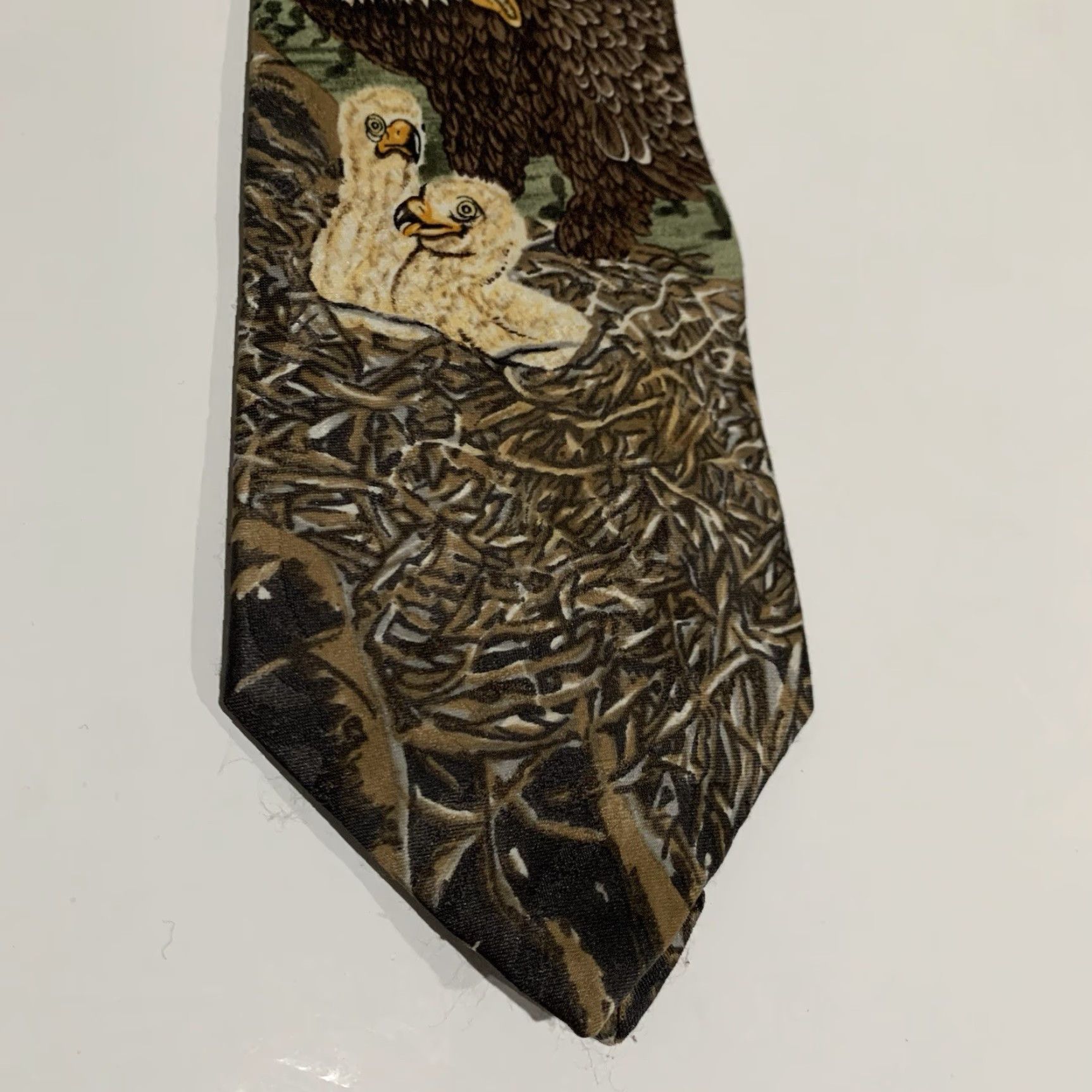 Vintage VINTAGE Bald Eagle Mens Tie 1995 Marc Dennis Master Of The Sky Birds Nest Patriotic USA Size ONE SIZE - 5 Thumbnail