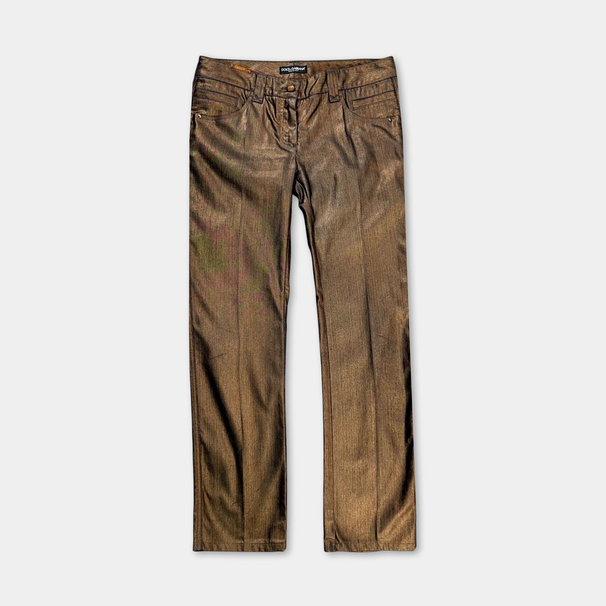 Dolce & Gabbana Dolce & Gabbana Metallic Gold Straight Leg Pants Size US 31 - 1 Thumbnail