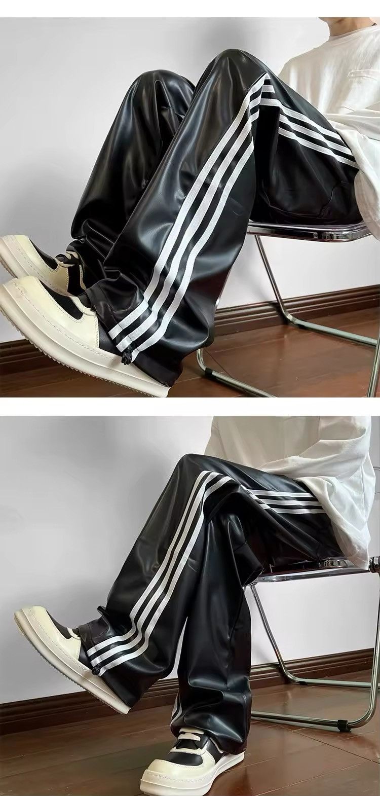 Japanese Brand × Other Loose Casual Hip Hop Vintage Straight PU Leather Pants Size US 33 - 4 Thumbnail