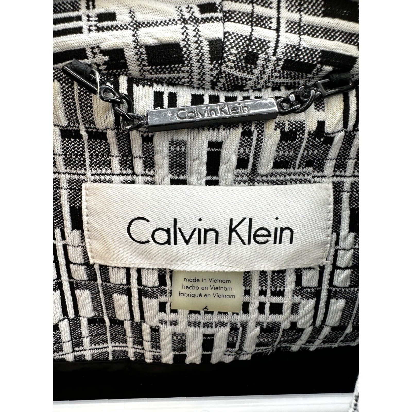 Calvin Klein Calvin Klein Womens Blazer Size 6 Black White Abstract Open Front Geometric Classic Jacket Womens Size M / US 6-8 / IT 42-44 - 7 Thumbnail