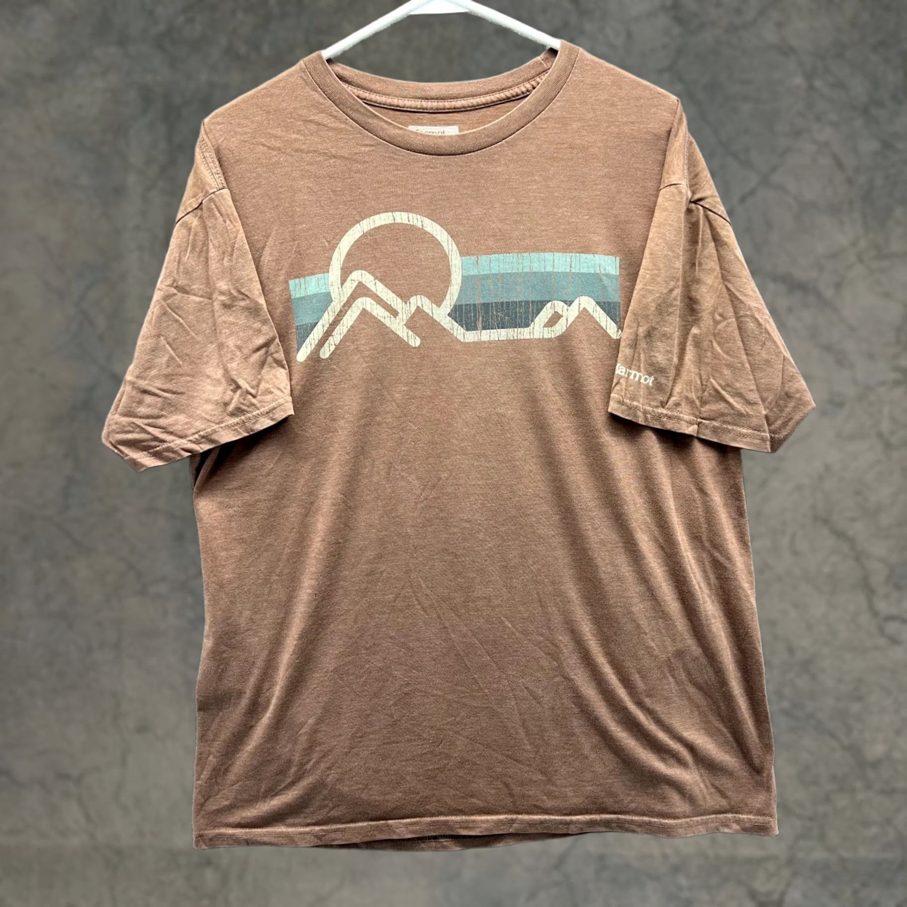 Marmot Marmot Shirt Mens Large Khaki Crewneck Short Sleeve Cotton T-Shirt Beige Mountain Print Logo Size US L / EU 52-54 / 3 - 1 Thumbnail