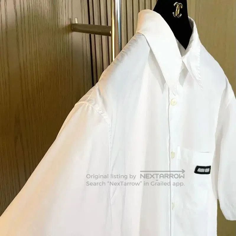 Miu Miu Miu Miu Summer White Cotton Short-Sleeve Shirt . Size M / US 6-8 / IT 42-44 - 6 Thumbnail