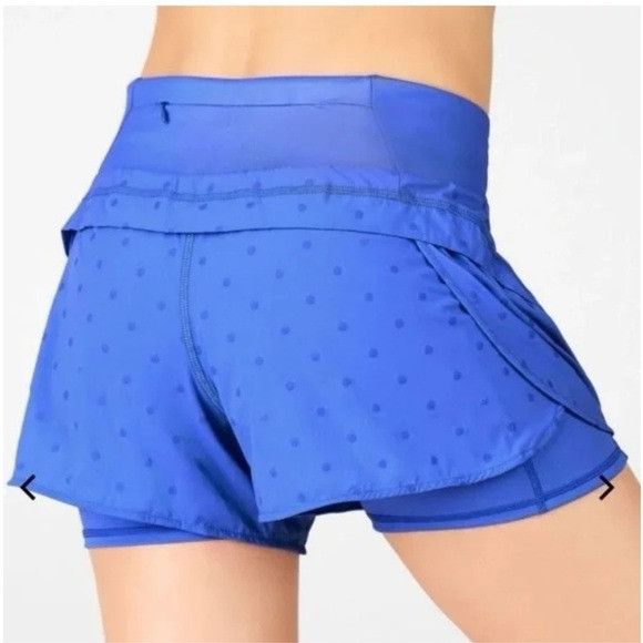 Fabletics Fabletics Austyn Running Blue Polka Dot Athletic Shorts Size Size 30" / US 8 / IT 44 - 1 Thumbnail