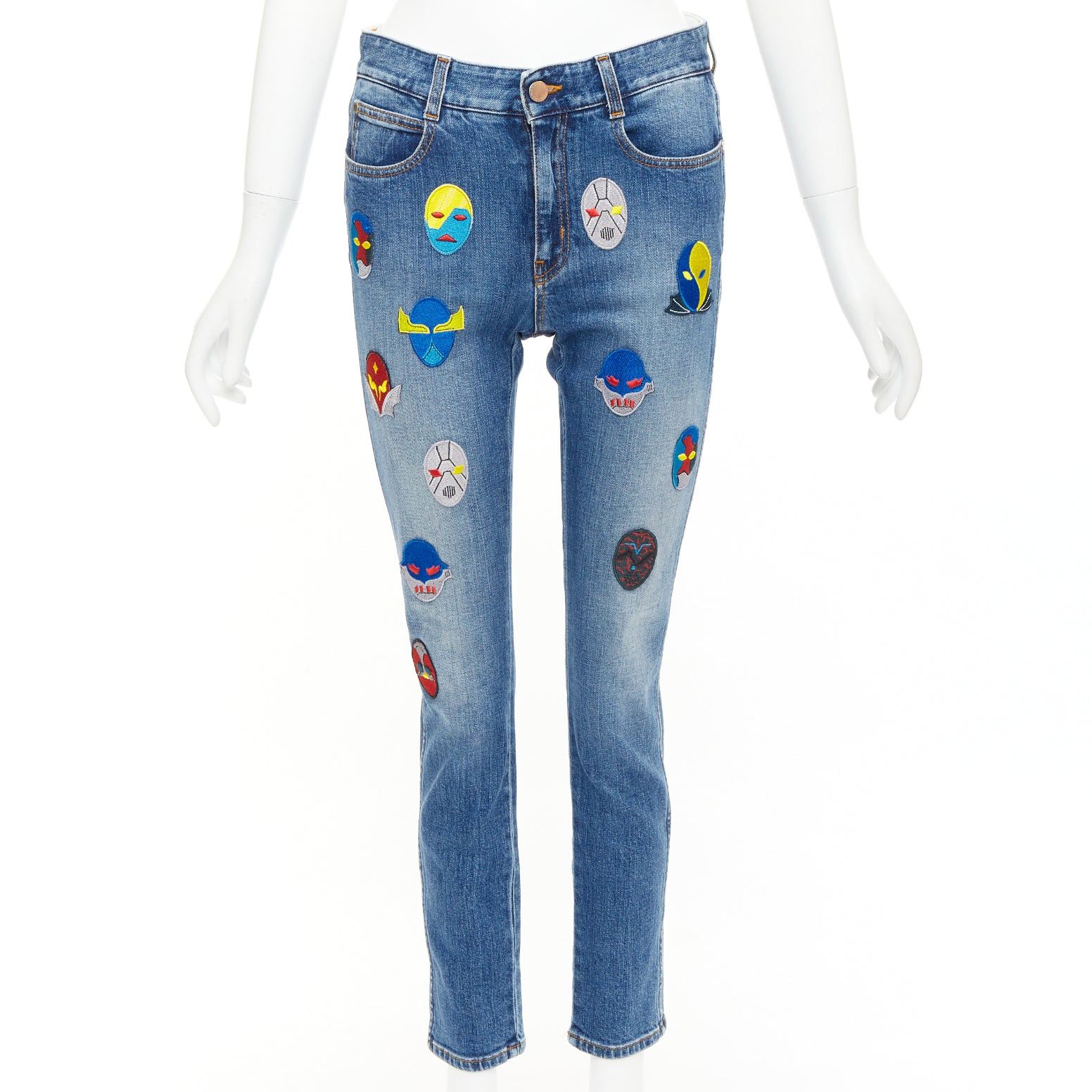 Stella McCartney STELLA MCCARTNEY 2014 yellow blue superhero patch cropped jeans 25" Size 25" / US 0 / IT 36 - 1 Thumbnail
