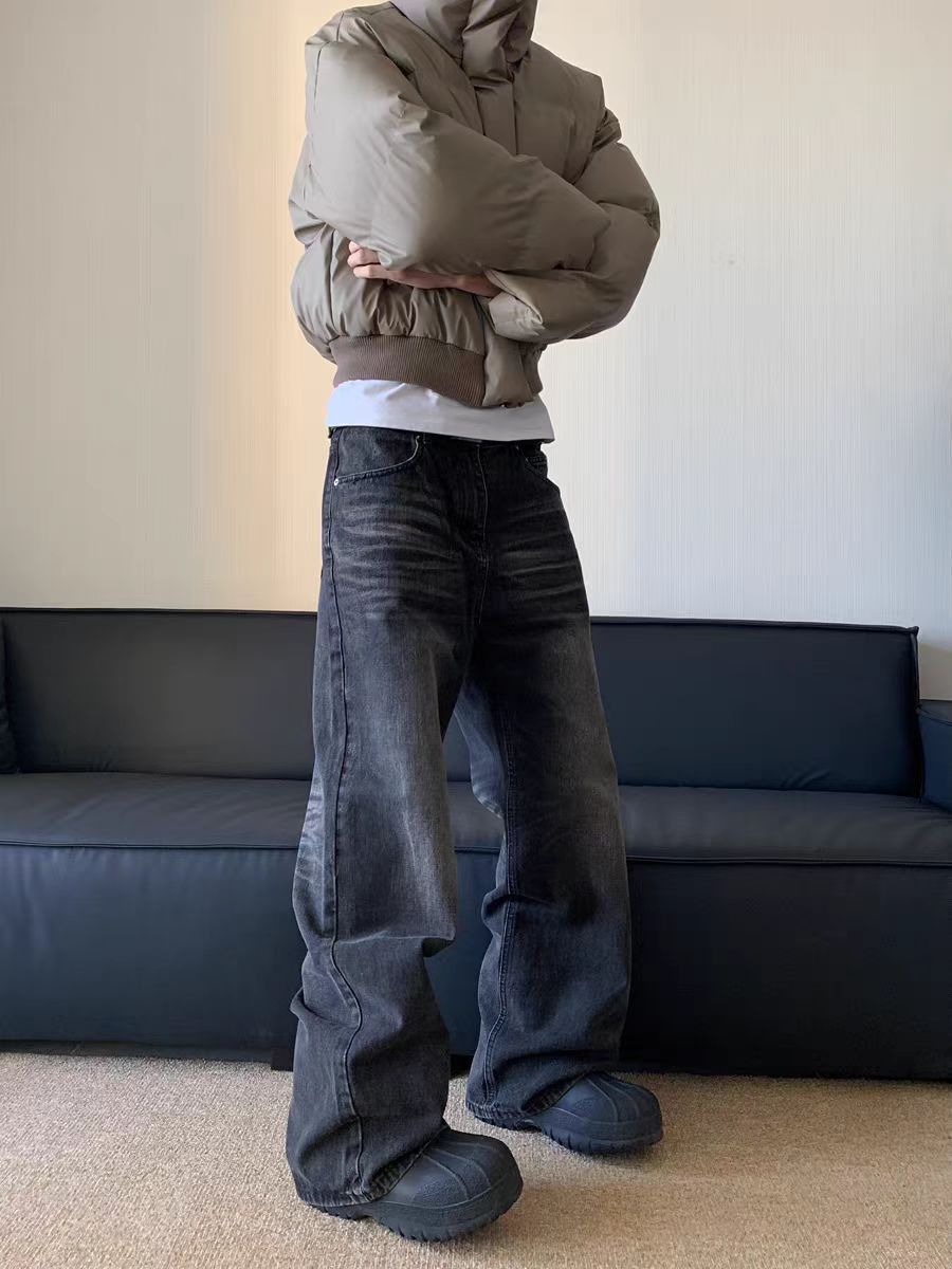Simple vintage high street washed baggy jeans