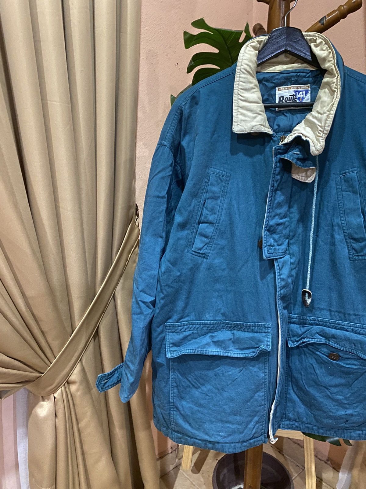 Vintage Vintage Route 141 Blue Cotton Jacket with Beige Collar Size US L / EU 52-54 / 3 - 5 Thumbnail