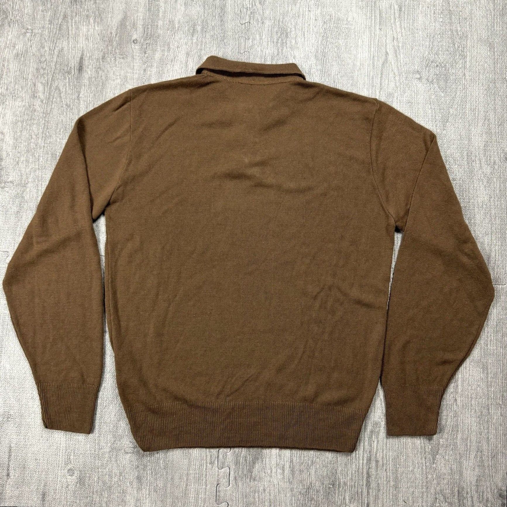 Lord & Taylor VINTAGE LORD & TAYLOR 70s MOD COLLARED POLO SWEATER Long Sleeve Knit Brown Adult Large Size US L / EU 52-54 / 3 - 7 Thumbnail