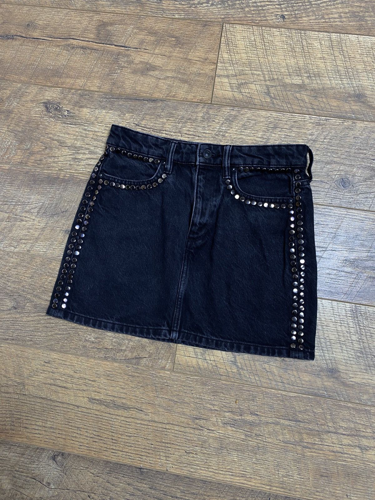 Allsaints AllSaints Winnie Studded Black Denim Mini Skirt Size 27" / US 4 / IT 40 - 2 Thumbnail