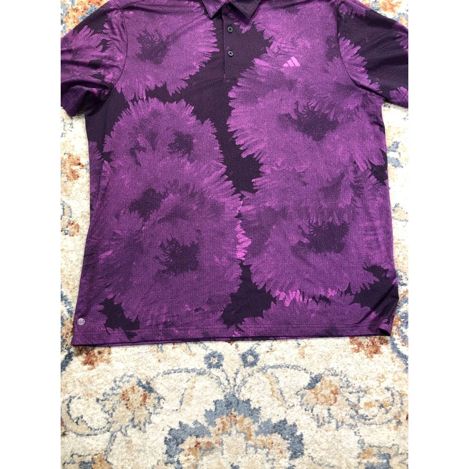 Adidas Adidas Polo Shirt Mens XL Purple Floral Print Golf Performance Short Sleeve Size US XL / EU 56 / 4 - 5 Thumbnail