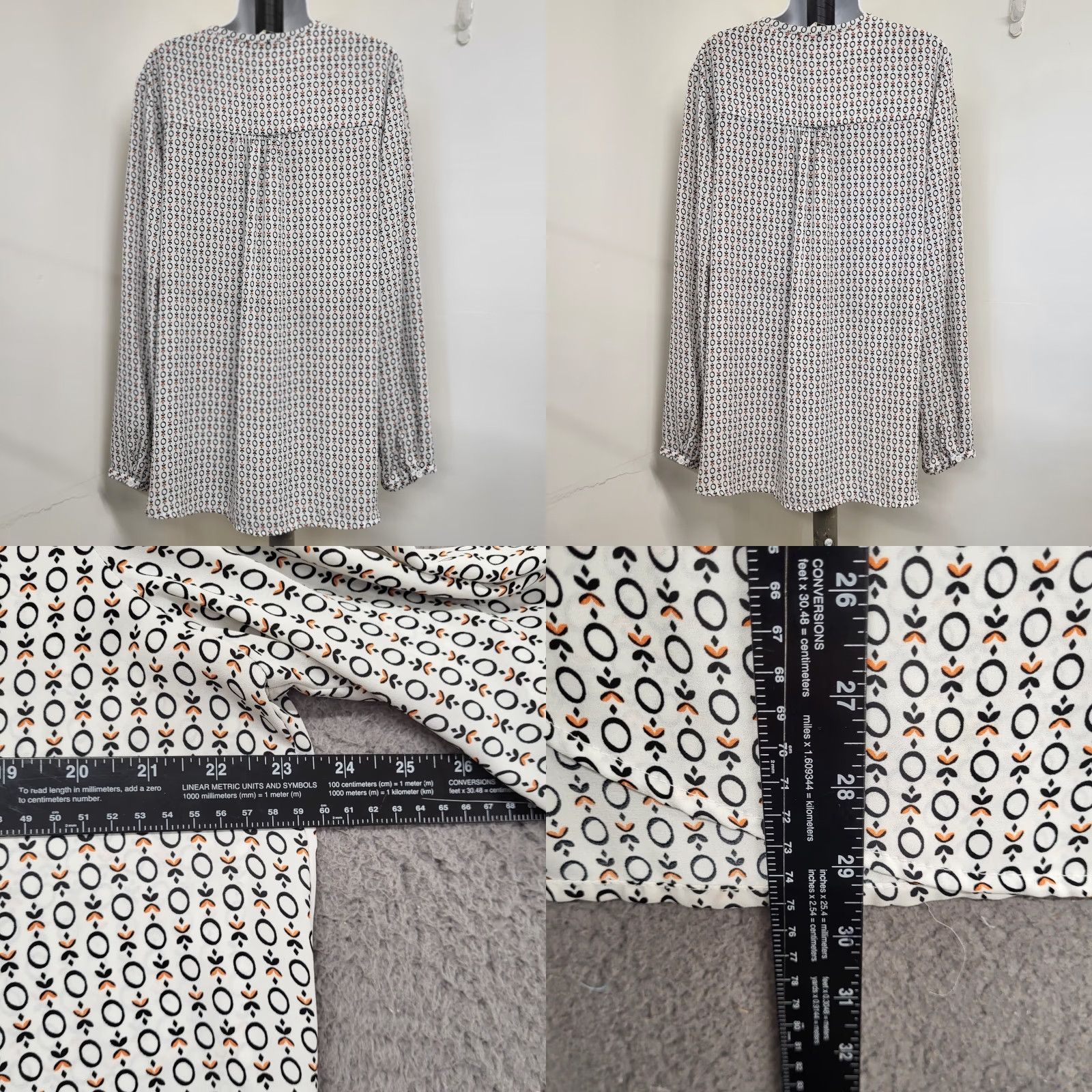 Vintage Pleione Blouse Women's Size XL Black/White Geo Print Long Sleeve VNeck Polyester Geometric Pattern Geo Print Shirt Womens XL Size XL / US 12-14 / IT 48-50 - 8 Thumbnail