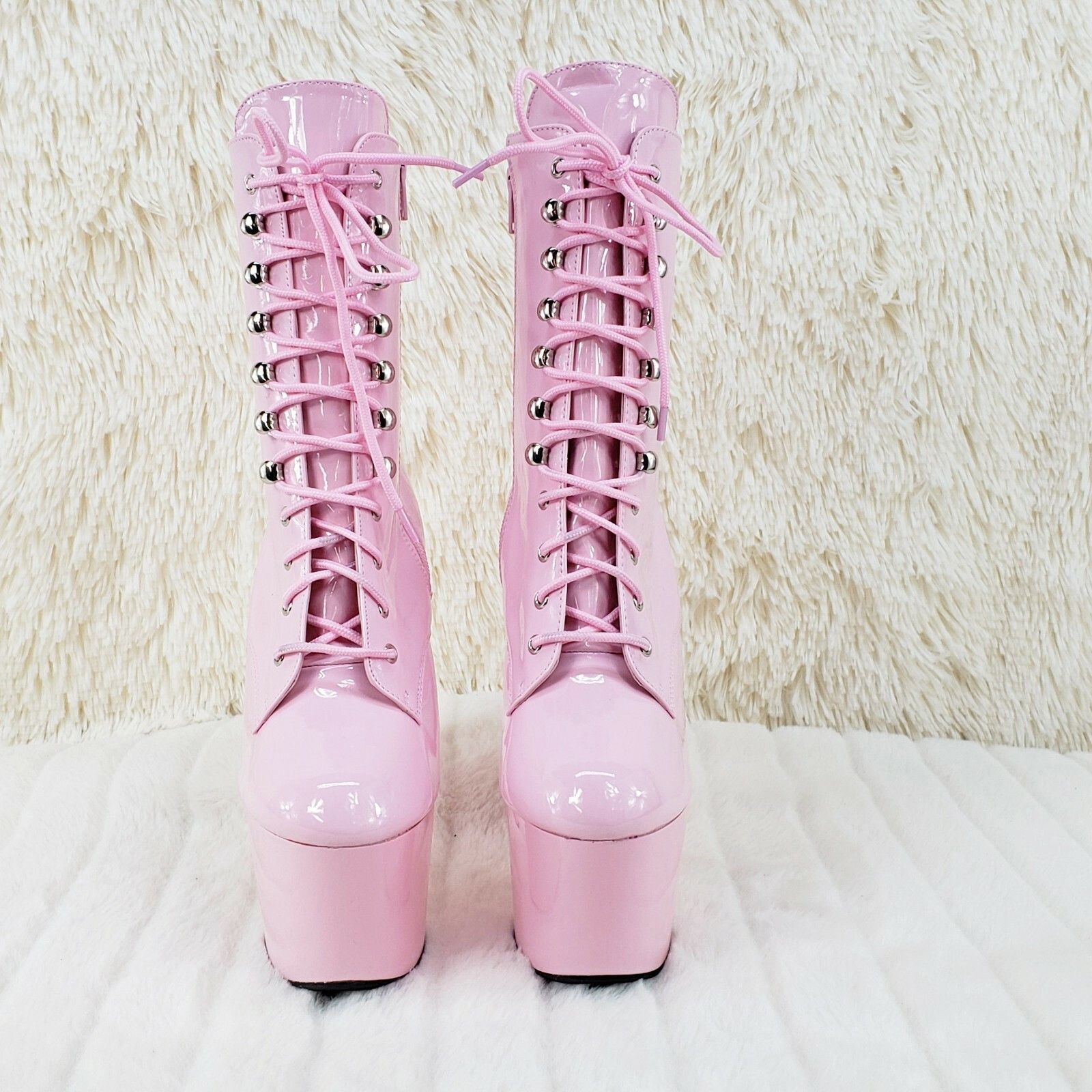 Other Adore 1020 Baby Pink Patent 7" Heel Platform Ankle Boots (U Size US 12 / IT 42 - 7 Thumbnail