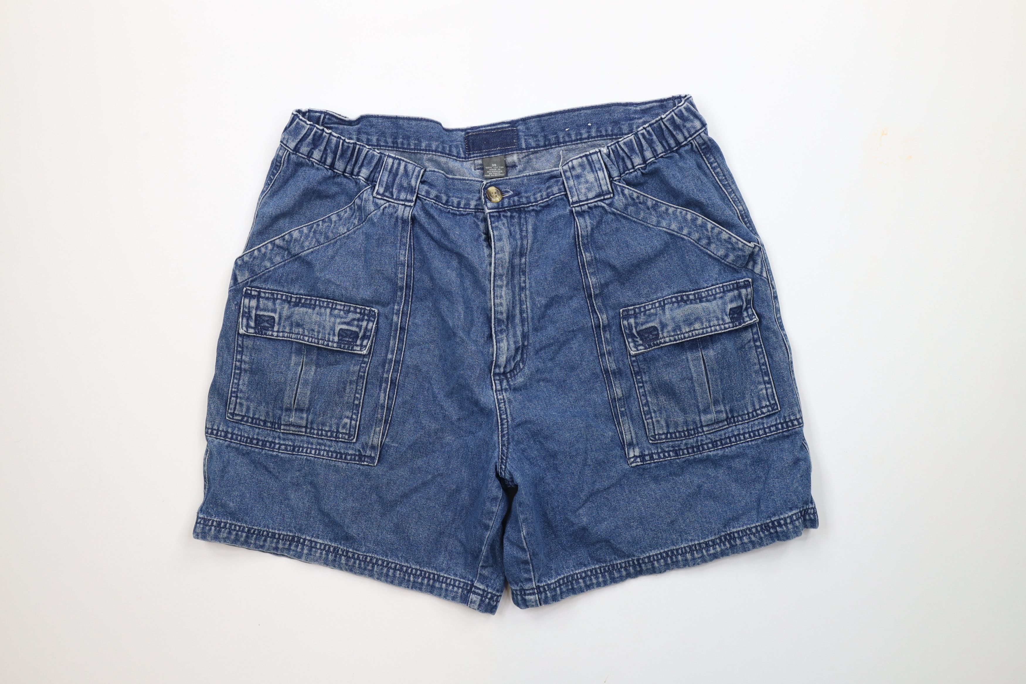 Vintage Vintage 90s Streetwear Above Knee Denim Cargo Shorts Jorts Size US 38 / EU 54 - 1 Thumbnail