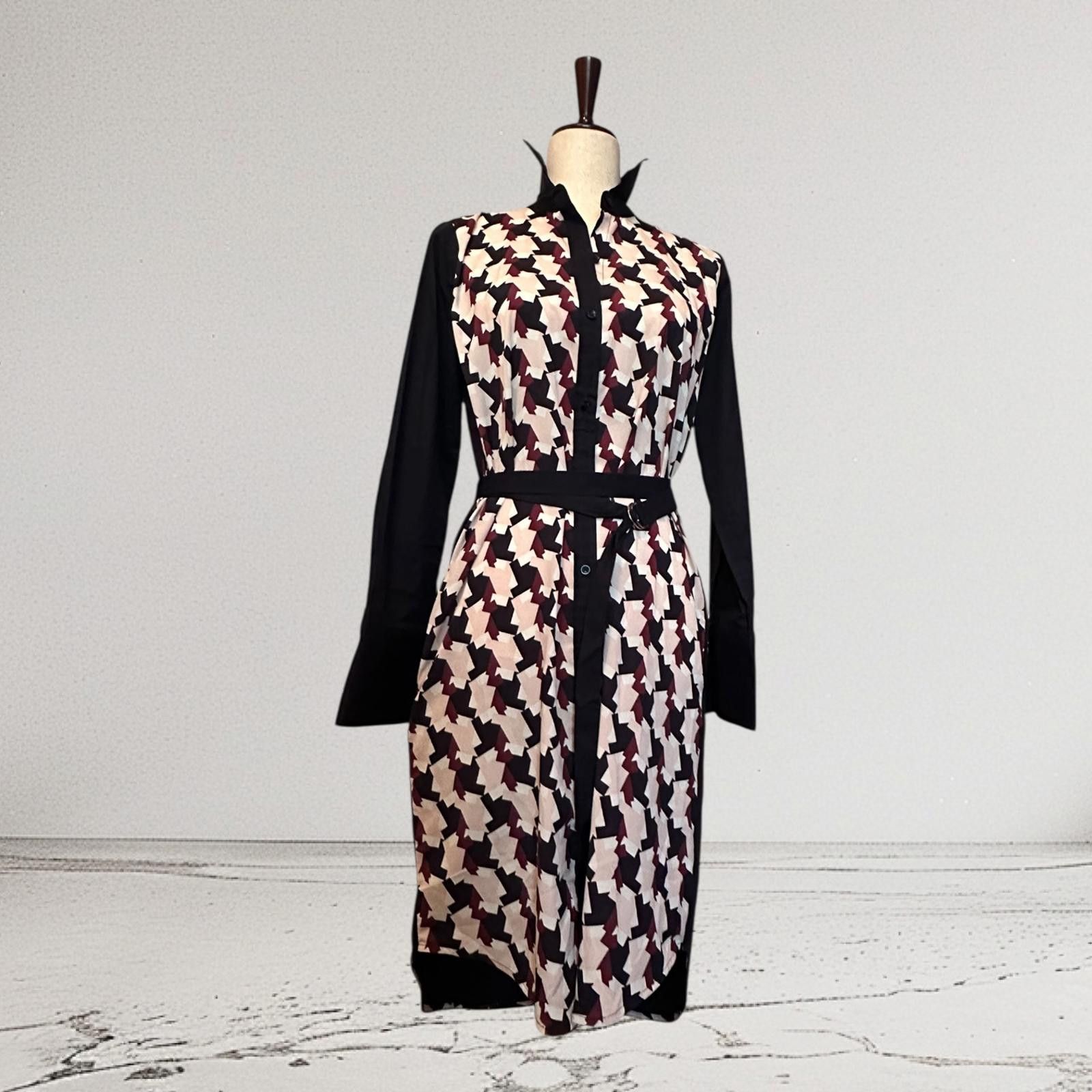 DKNY DKNY Elegant Long Sleeve Shirt Dress with Abstract Pattern Size S / US 4 / IT 40 - 1 Thumbnail