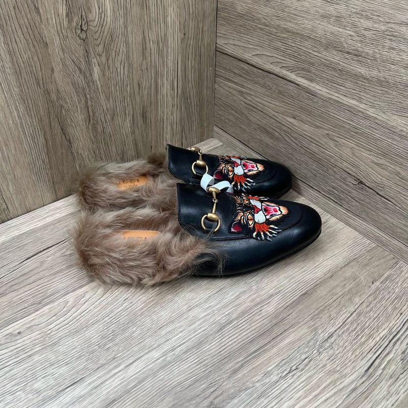Gucci Black Casual Fur-lined Slide Slippers