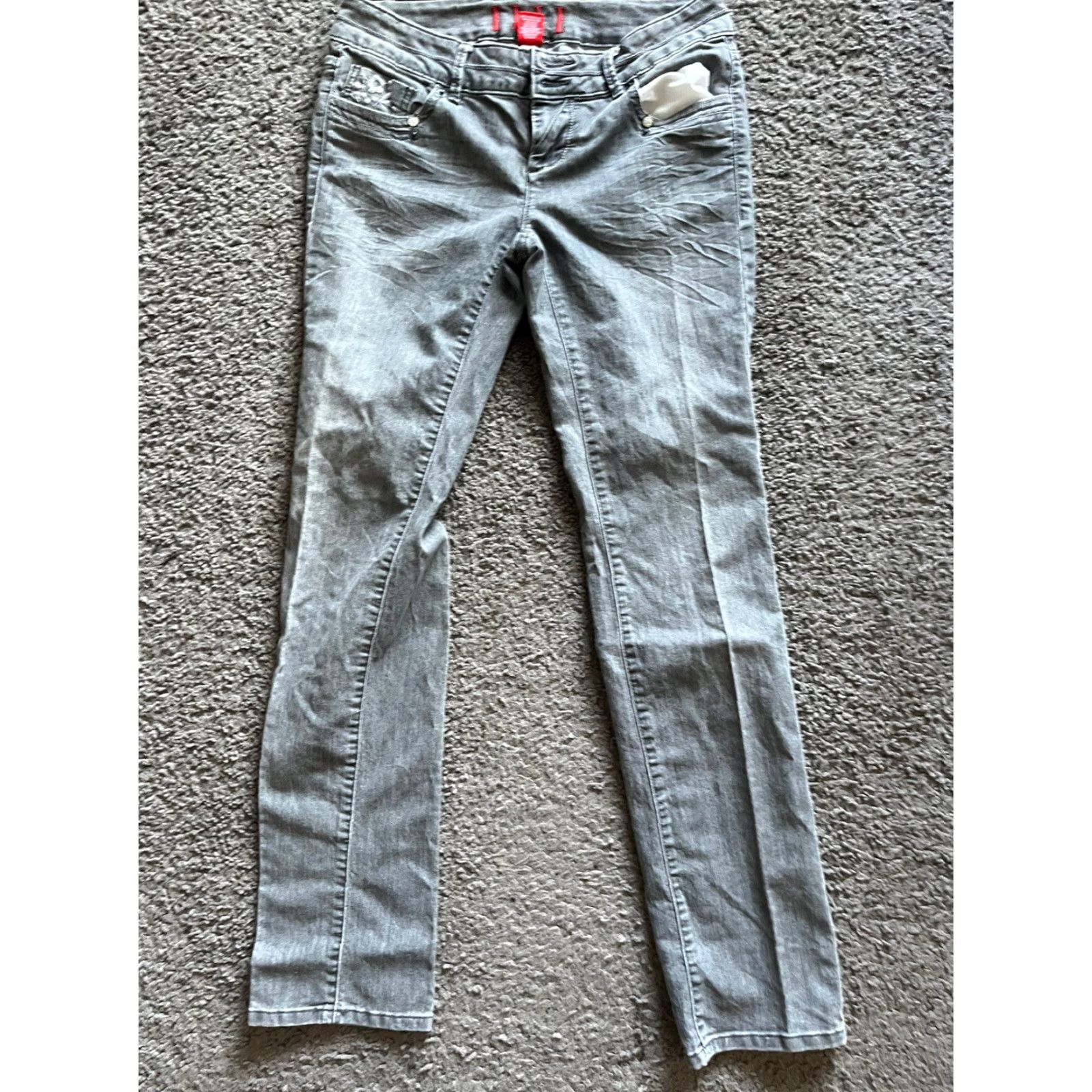 Vintage ELLE Jeans Women's Size 4 Gray Skinny Denim Stretch Embroidered Button Closure Adults Regular 31in Inseam Womens Jeans Size 27" / US 4 / IT 40 - 3 Thumbnail