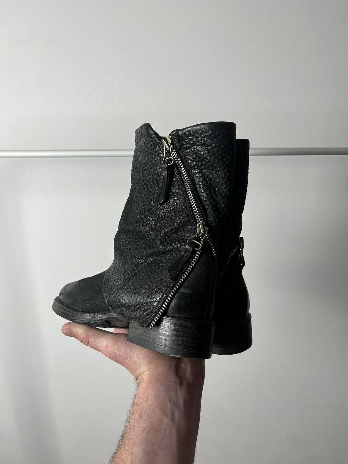 Japanese Brand Mjus Woman’s Black Leather Biker Zip Ankle Boots Shoes Size US 7 / IT 37 - 4 Thumbnail