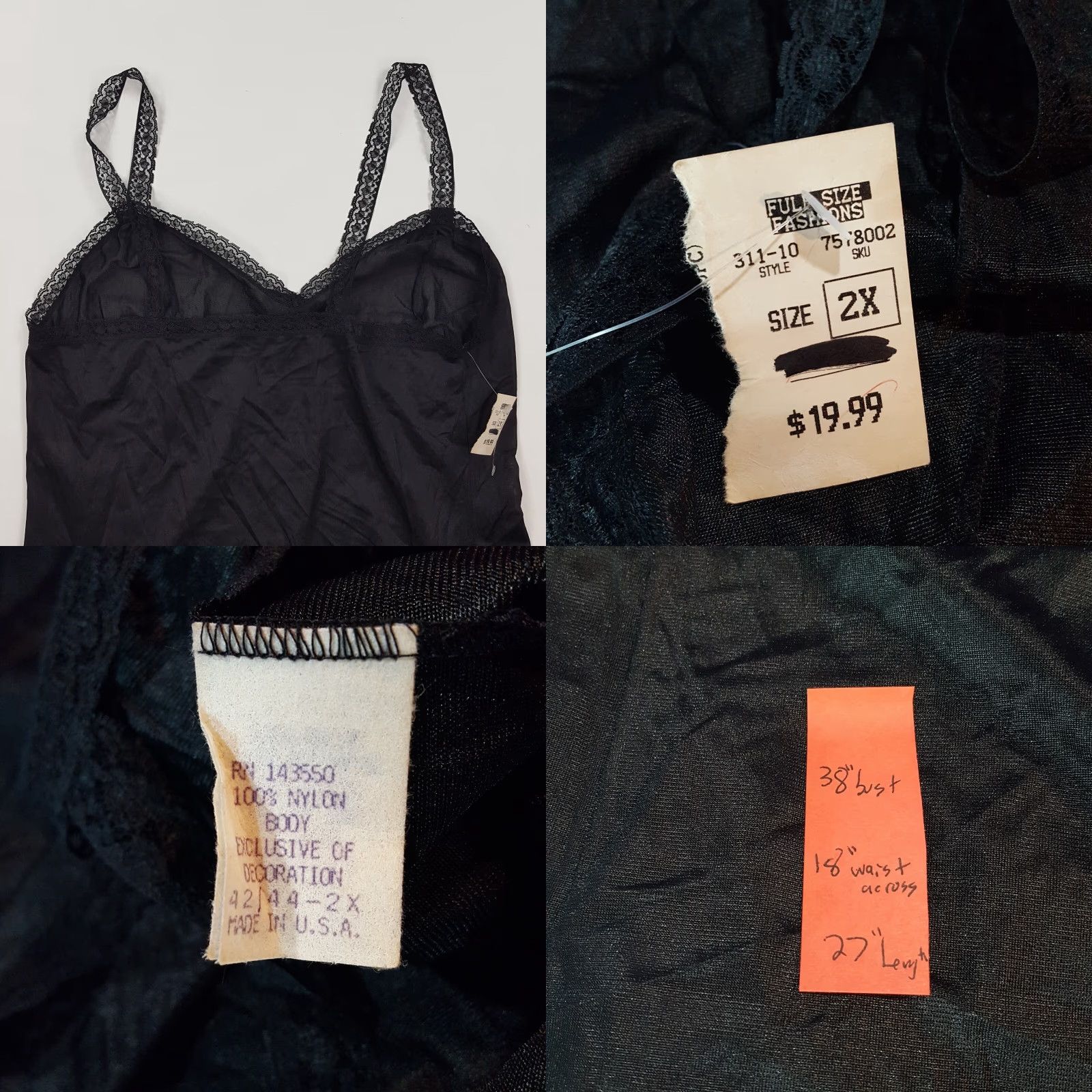 Vintage Vintage 80s Black Lace Camisole Lingerie Night Shirt Women 2X Camisole Lace 80s 90s USA Made Cami Sleepwear Nightwear Women's Shirt Mens Women? Size XXL / US 16-18 / IT 52-54 - 8 Thumbnail