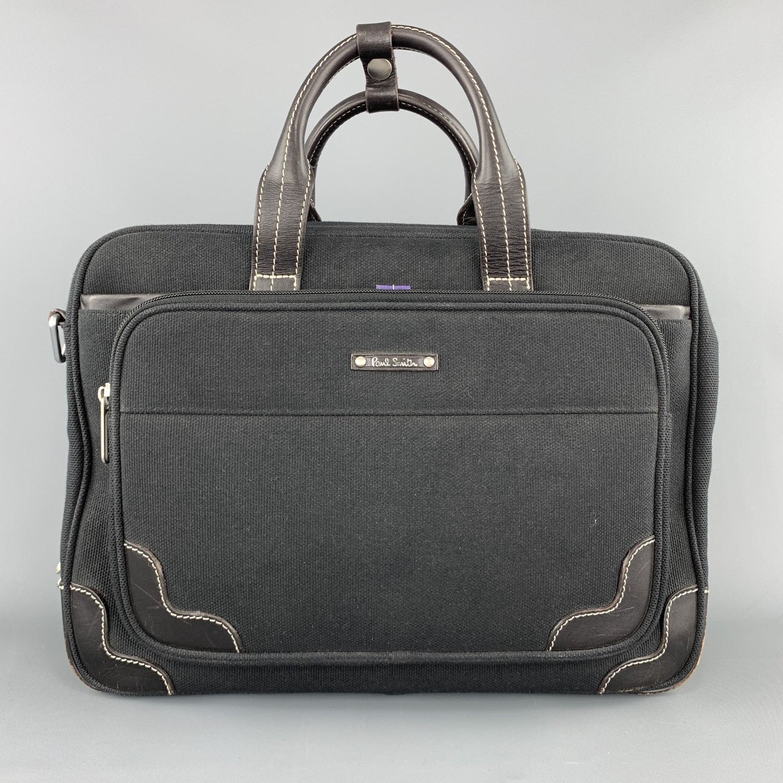 Paul Smith Contrast Stitch Black Canvas Leather Trim Work Bag Size ONE SIZE - 4 Thumbnail