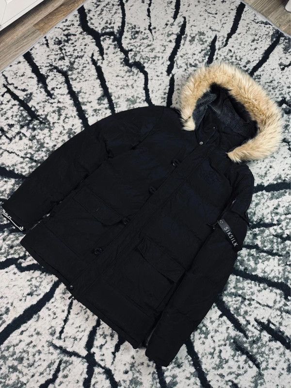 SikSilk Siksilk black down parka jacket with S logo Size US S / EU 44-46 / 1 - 2 Thumbnail