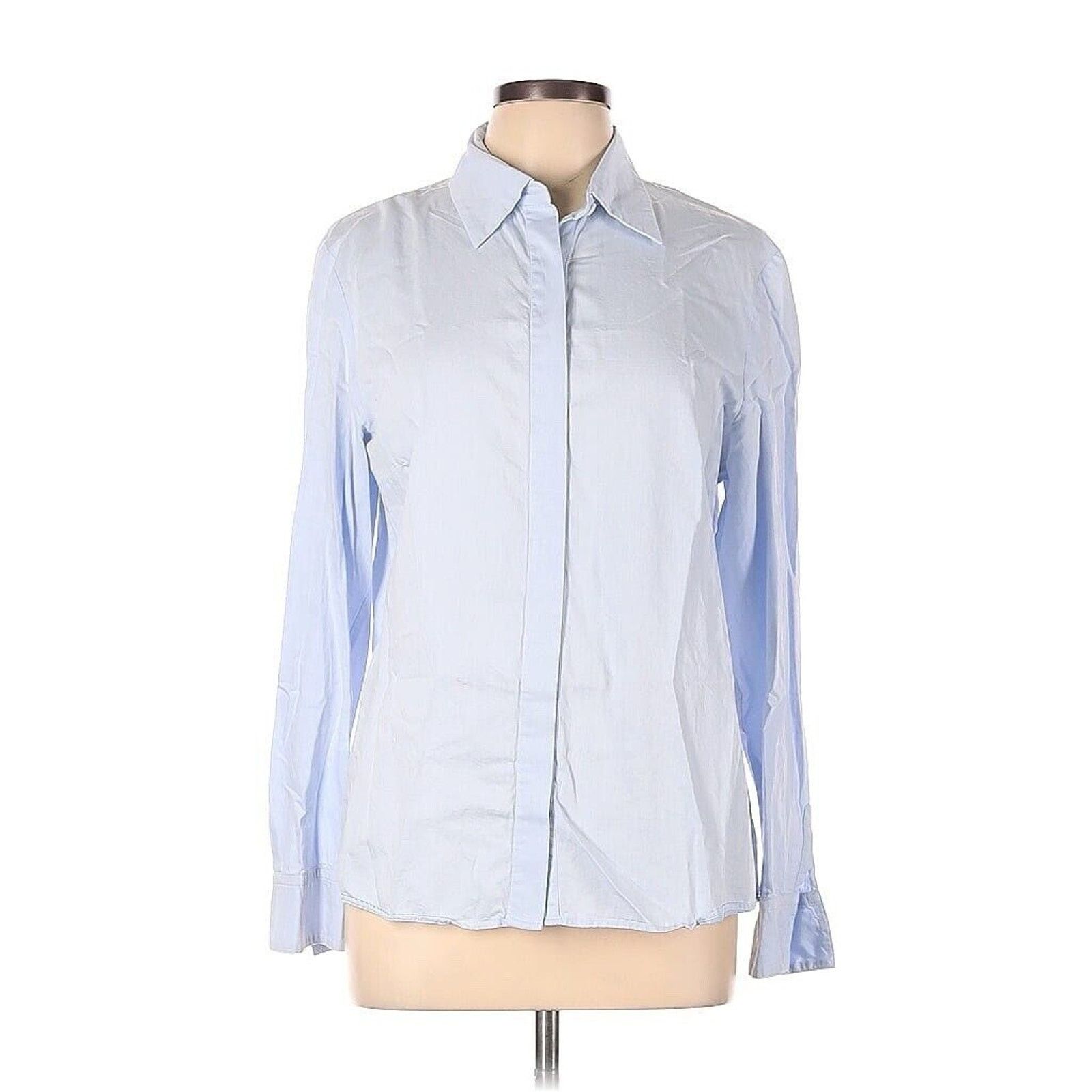 Designer Vesna W Blue Cotton Poplin Collared Button Down 42 US 10 Size L / US 10 / IT 46 - 1 Thumbnail