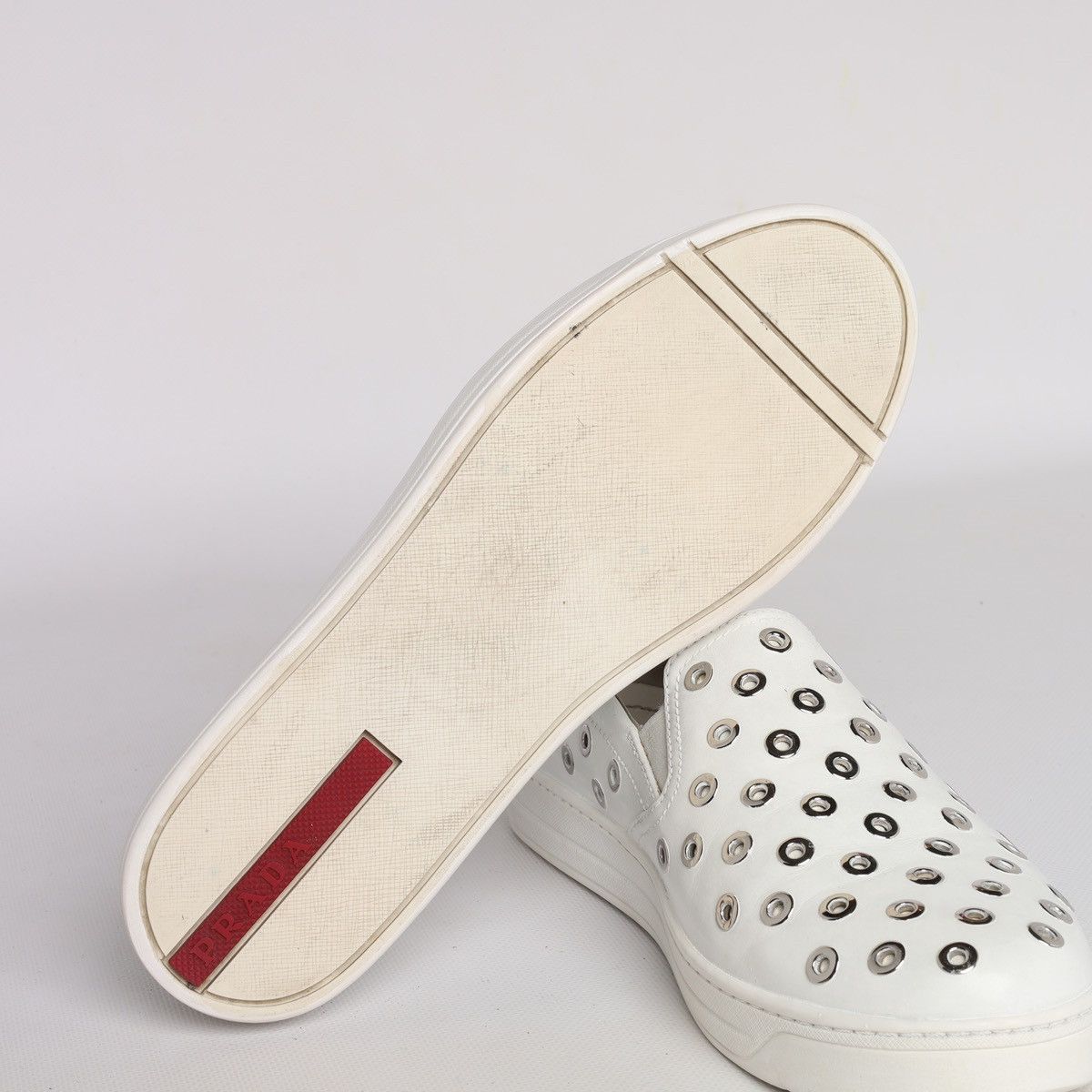 Prada Prada White Leather Slip-on Sneakers Trainers Shoes Grommet Size US 9 / IT 39 - 22 Thumbnail