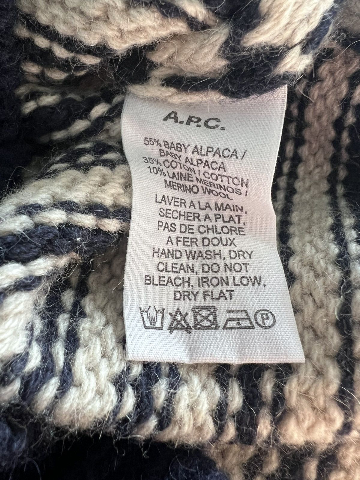 A.P.C. Navy & Cream Striped Alpaca Wool Mock Neck Sweater Size US L / EU 52-54 / 3 - 3 Thumbnail