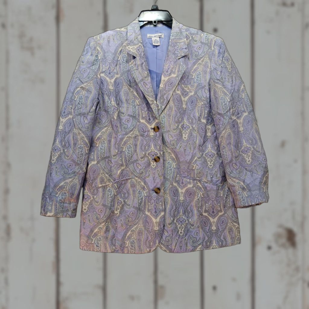 Vintage VINTAGE Anna And Frank Jacket Women's M Paisley Purple 100% Silk Lined 90s Casual Business Party/Cocktail Travel Workwear Size M / US 6-8 / IT 42-44 - 1 Thumbnail