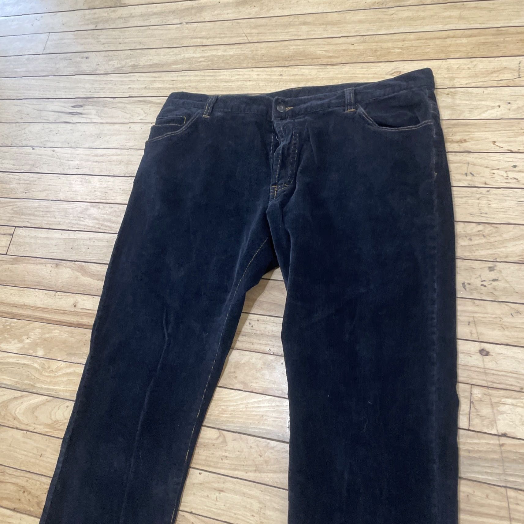 Vintage VINTAGE RANK PANTS Black Corduroy 36x33 Straight Gold Stitch 10" Rise 90s Mens Casual Pants Size US 36 / EU 52 - 4 Thumbnail