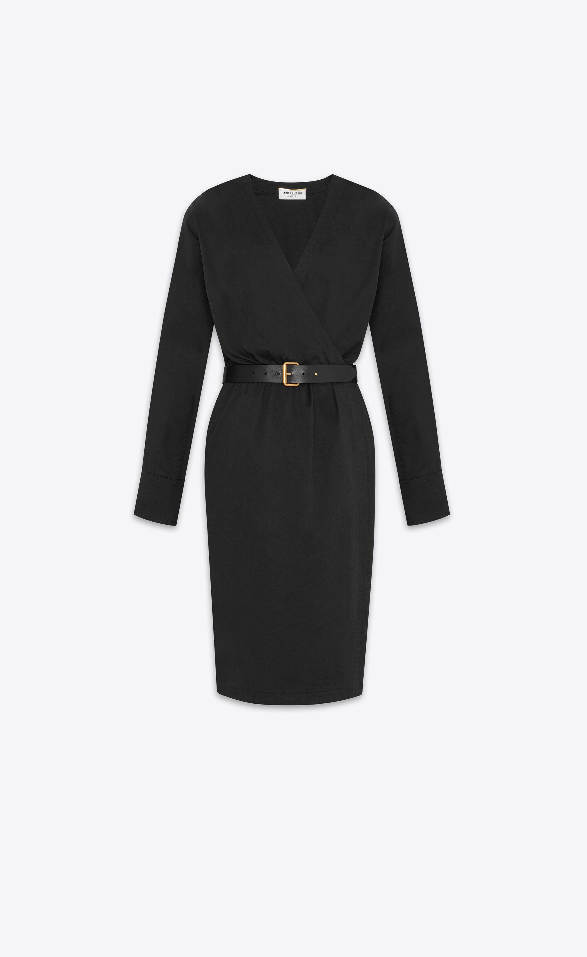 Saint Laurent Paris o1bcso1str1125 Warp Dress In Cotton Linen Twill in Black Size M / US 6-8 / IT 42-44 - 1 Thumbnail