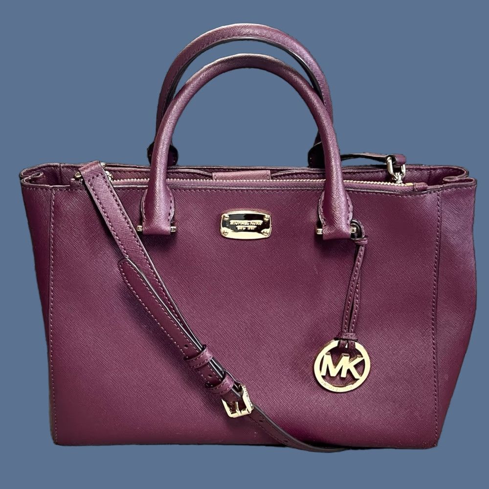 Michael Kors MICHAEL KORS Medium Kellen Saffiano Bag Burgundy Plum Leather Satchel Womens Size ONE SIZE - 1 Thumbnail