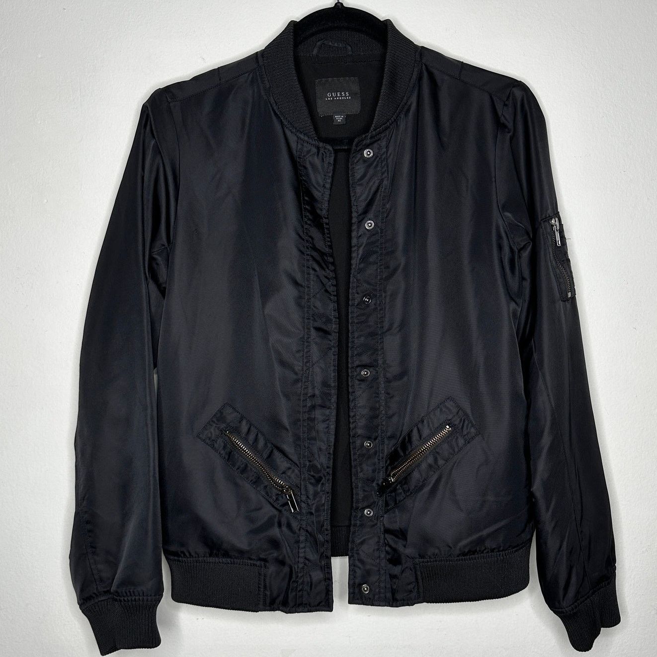 Guess Guess Black Snap Bomber Jacket Zip Front & Sleeve Pockets XS Size XS / US 0-2 / IT 36-38 - 2 Thumbnail