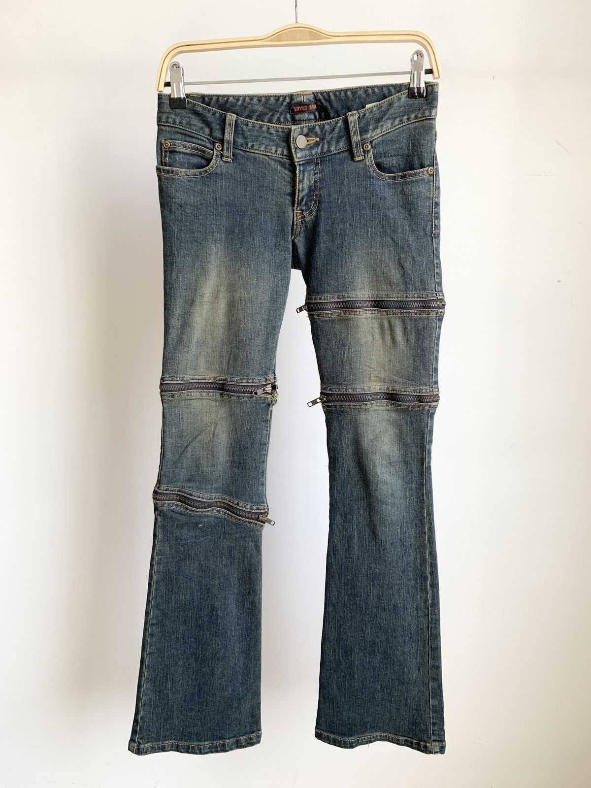 Japanese Brand 2000s Silver Ash Zipper Flared Boot Cut Jeans Size 28" / US 6 / IT 42 - 1 Thumbnail