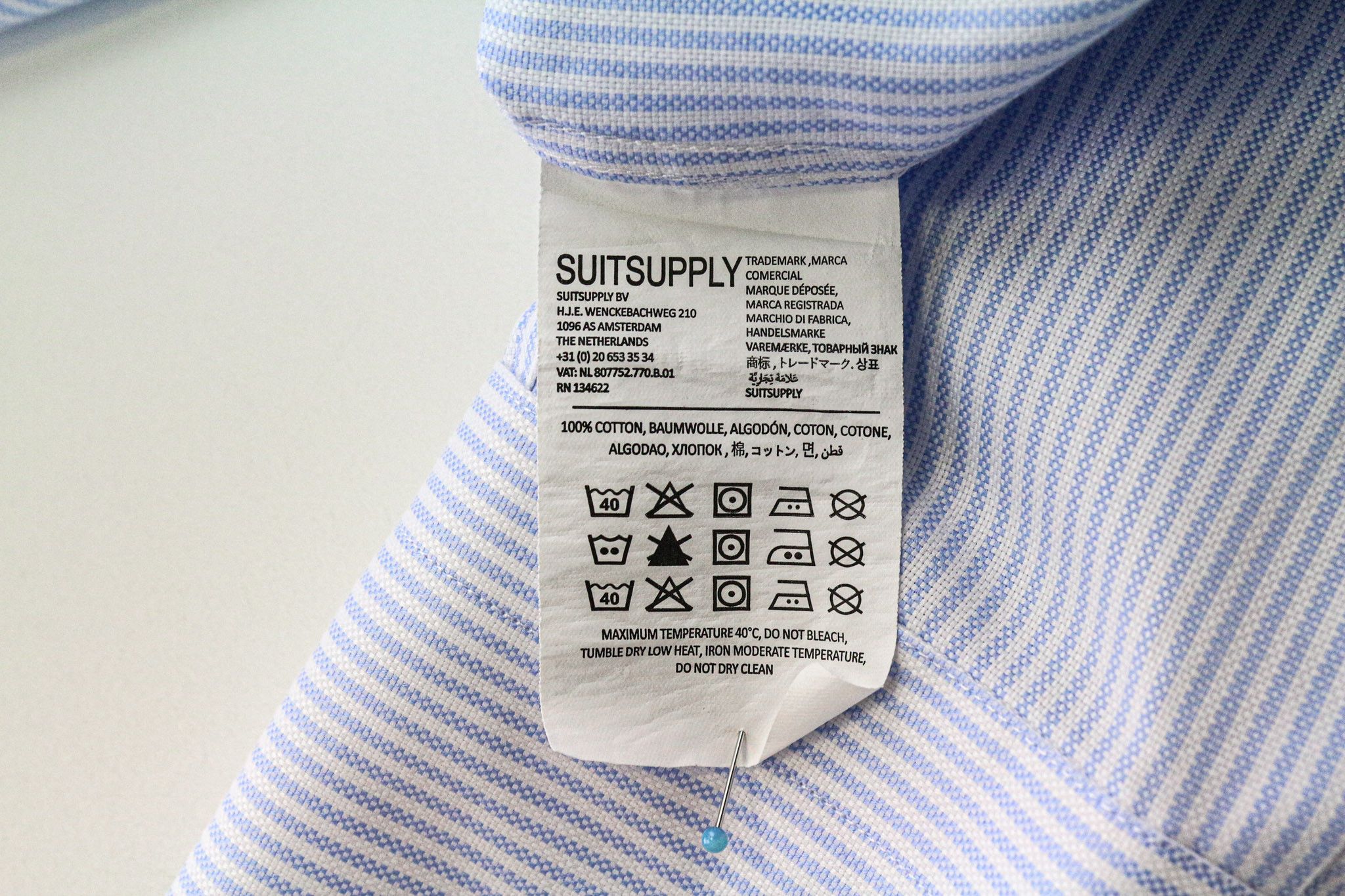 Suitsupply 46/18 Extra Slim Blue Cotton Striped Shirt 79173 Size 46R - 6 Thumbnail