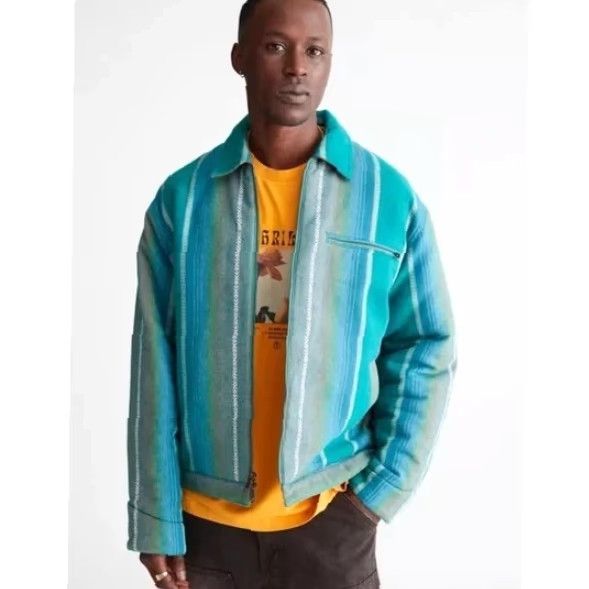 Bdg BDG UO Brushed Stripe Work Jacket Men Large Green Aztec Southwest Zip Lined Jacket Size US L / EU 52-54 / 3 - 2 Thumbnail