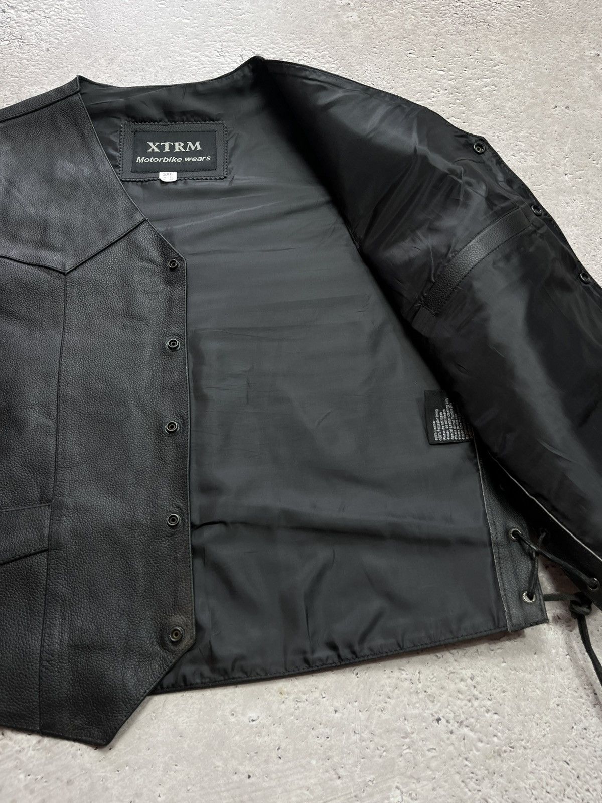 Leather XTRM Black Leather Biker Vest Lace Up Sides Size XL Size US XL / EU 56 / 4 - 7 Thumbnail