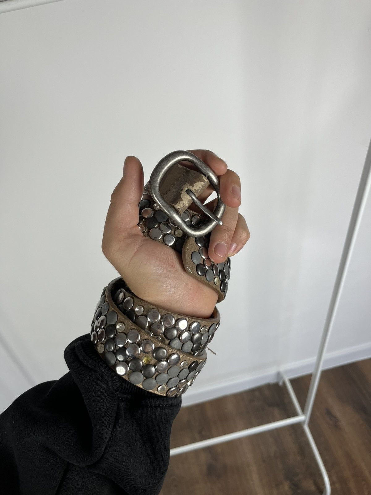 Other Vintage Studded Punk Belt 105cm 41in Rock Goth Metal Buckle Size ONE SIZE - 5 Thumbnail