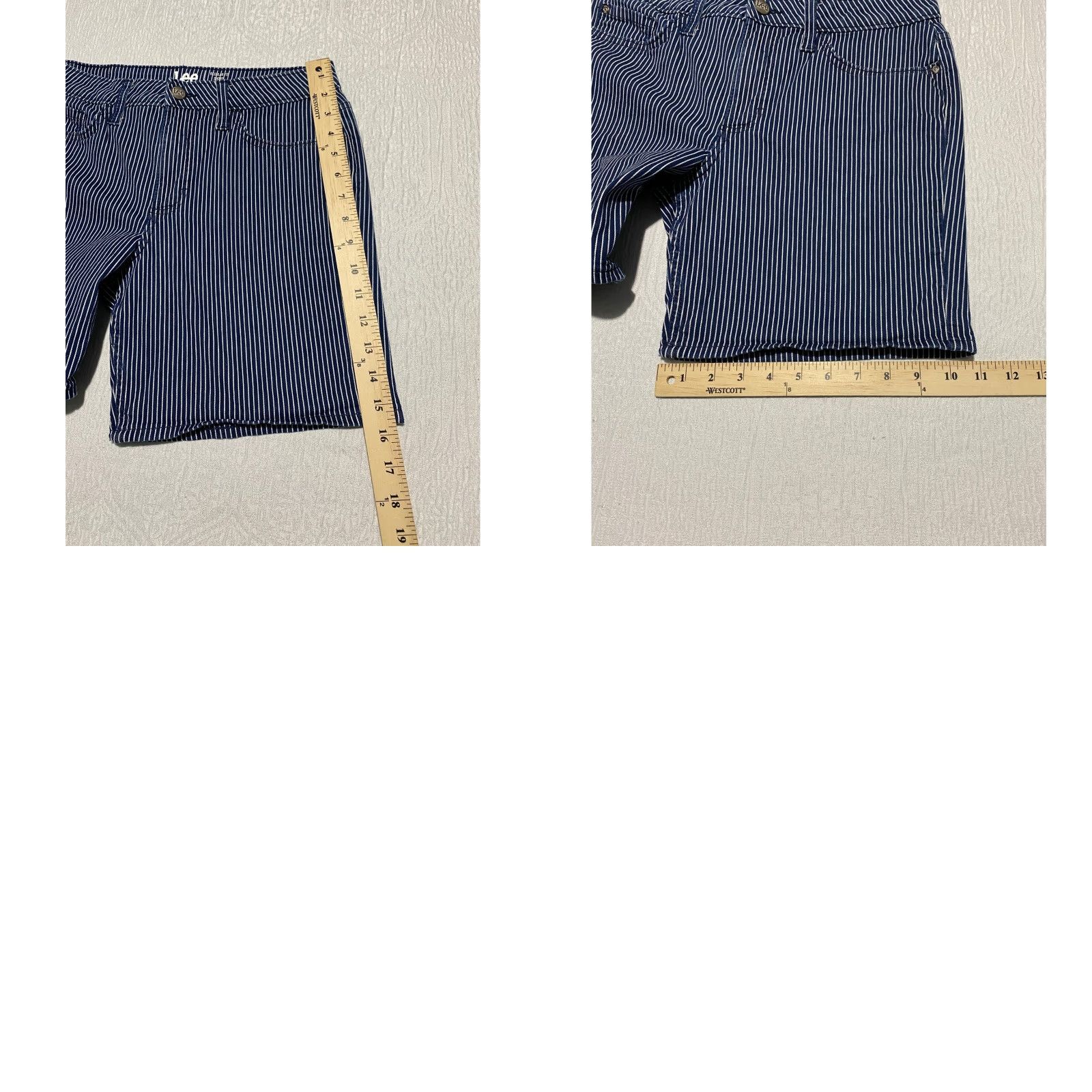 Lee Lee Shorts Women's Size 30 Blue Stripe Mid Rise Railroad Dark Wash Size 30" / US 8 / IT 44 - 8 Thumbnail