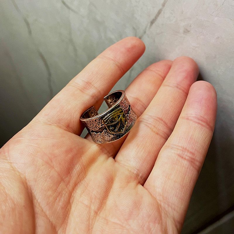 Vintage Resizable Cracking Golden Horus Eye Wide Punk Gothic Ring Size ONE SIZE - 5 Thumbnail