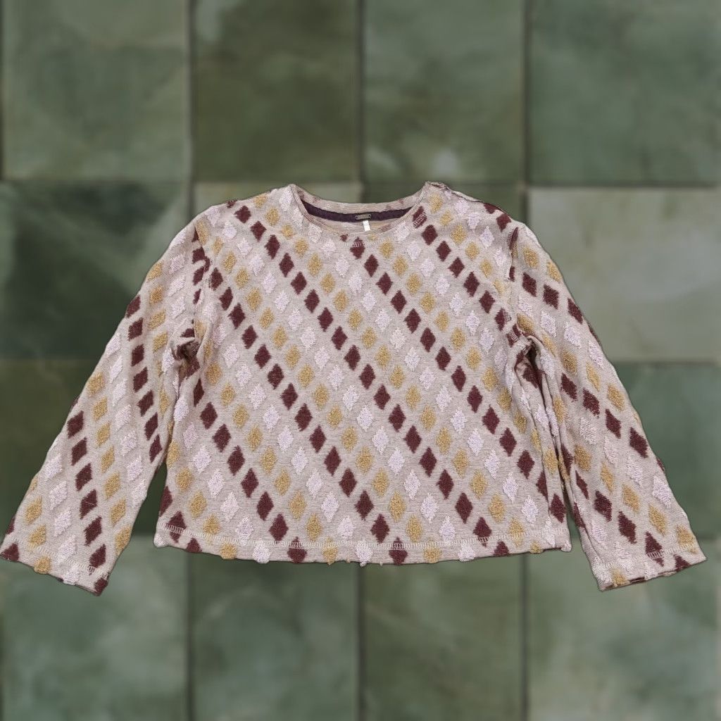 Free People Free People Top Womens XS Brown Diamond Cropped Long Sleeve Size XS / US 0-2 / IT 36-38 - 1 Thumbnail