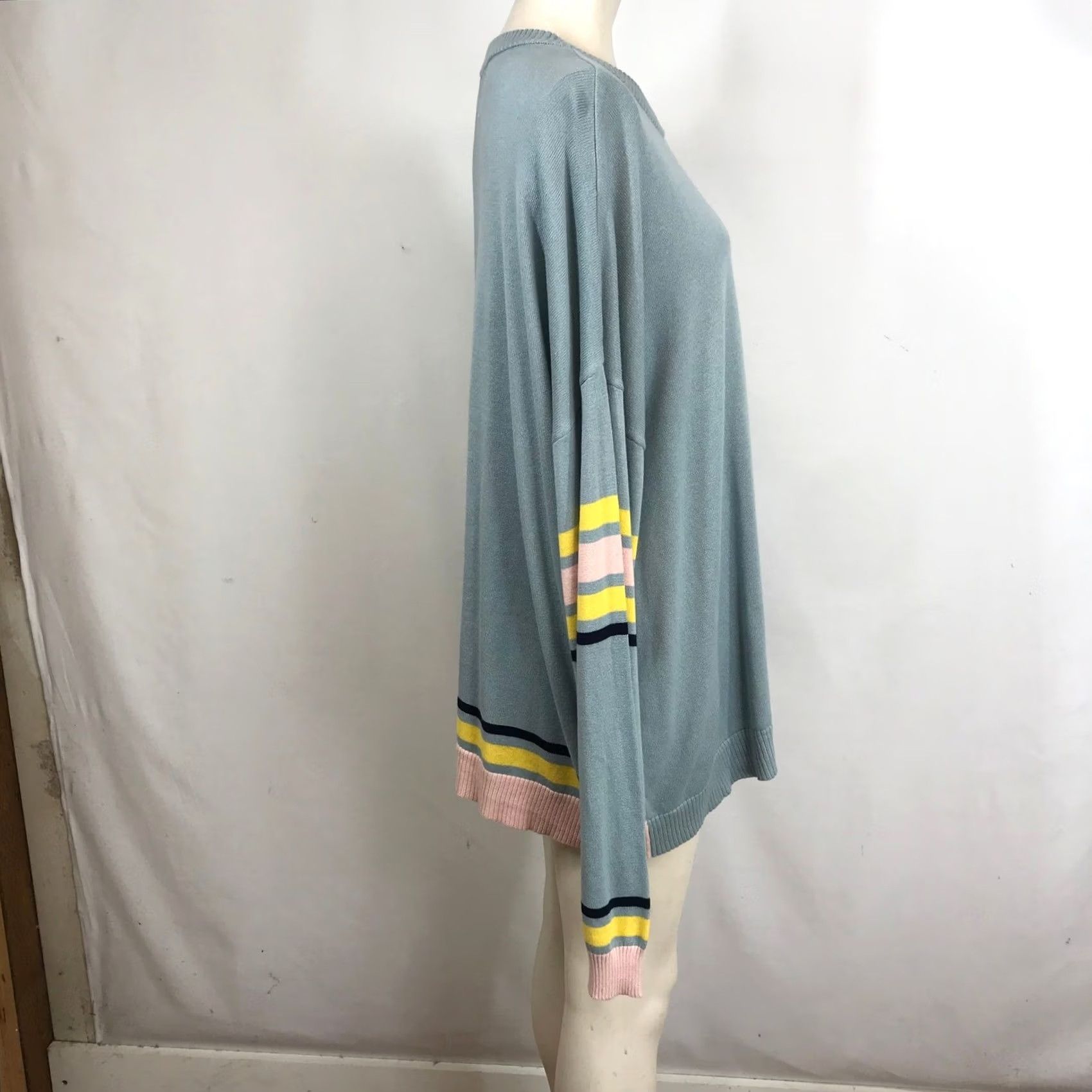 Vintage Like Love Sweater Plus Size 3XL Blue Striped Sleeve Light Casual Size XXL / US 16-18 / IT 52-54 - 4 Thumbnail