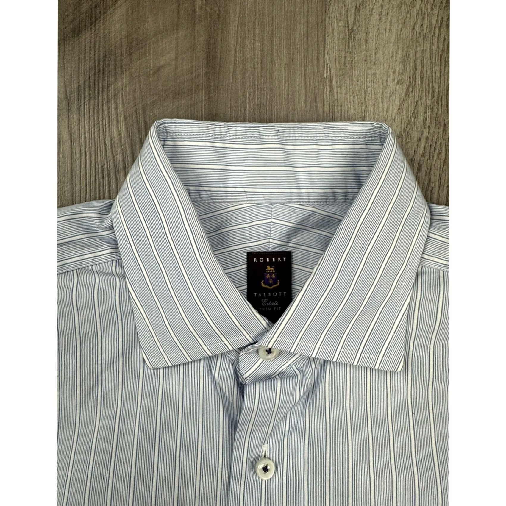 Robert Talbott Robert Talbott Estate Trim Fit Striped French Cuffed Long Sleeve Button 15.5 M Blue Mens Shirt Size US M / EU 48-50 / 2 - 5 Thumbnail