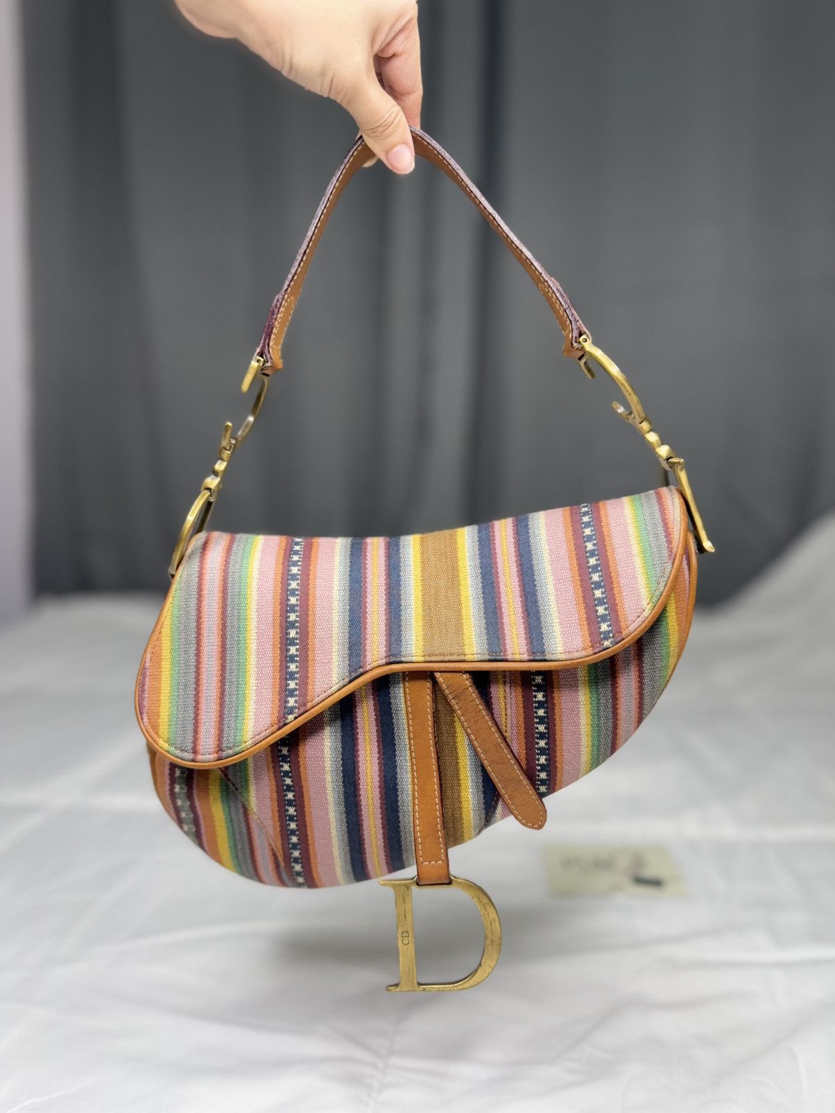 Christian Dior Monsieur x Dior Christian Dior Multicolor Striped Canvas Saddle Shoulder Bag, Women's