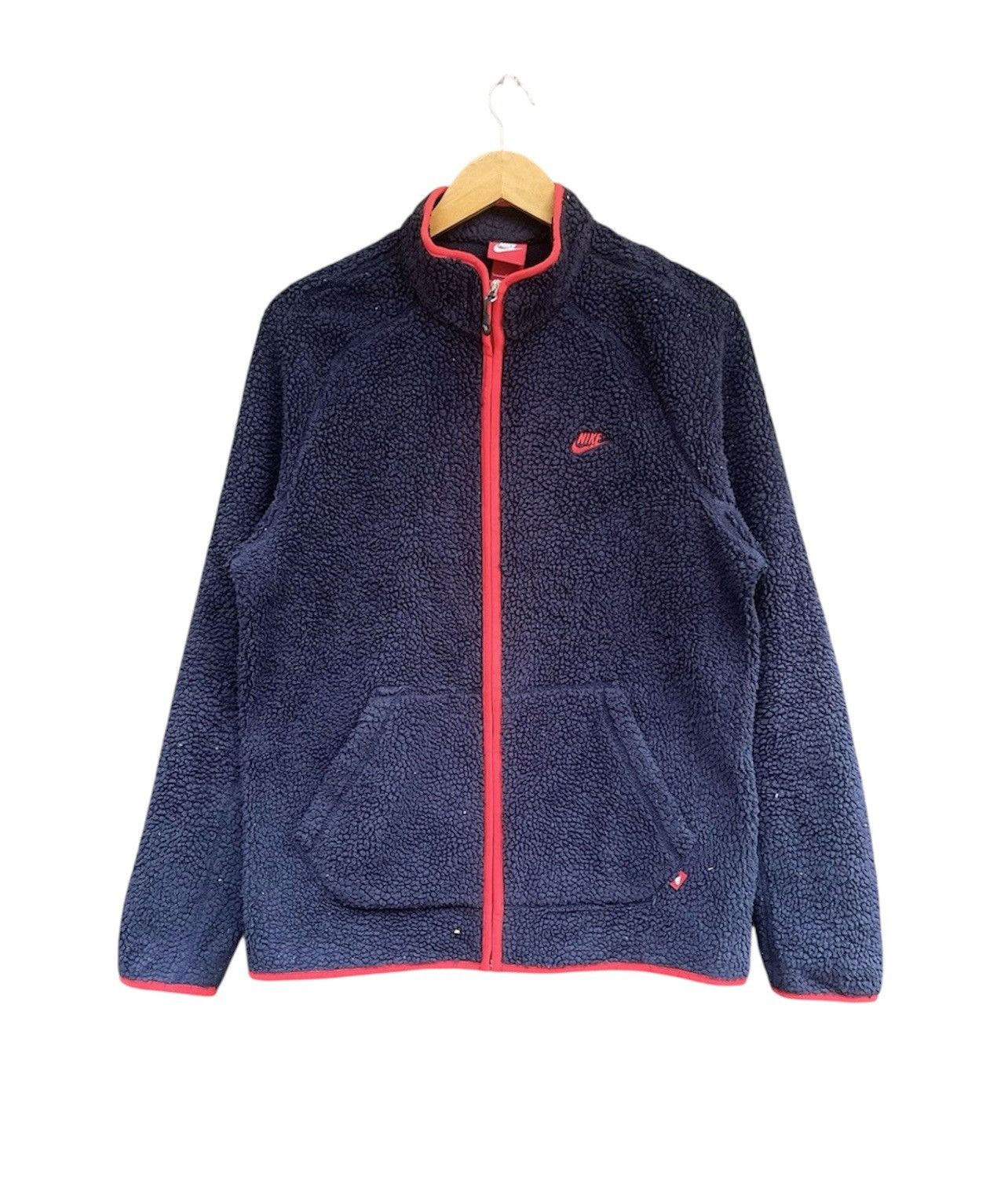 Vintage Nike Fleece Jacket Navy Blue Red Trim Full Zip Size L Size US S / EU 44-46 / 1 - 1 Thumbnail