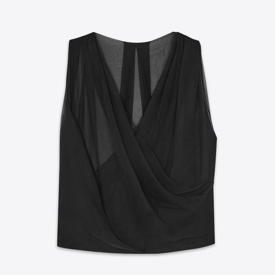 Saint Laurent Paris o1s1wg111124 Wrap Top in Silk Muslin in Black Size US M / EU 48-50 / 2 - 1 Thumbnail