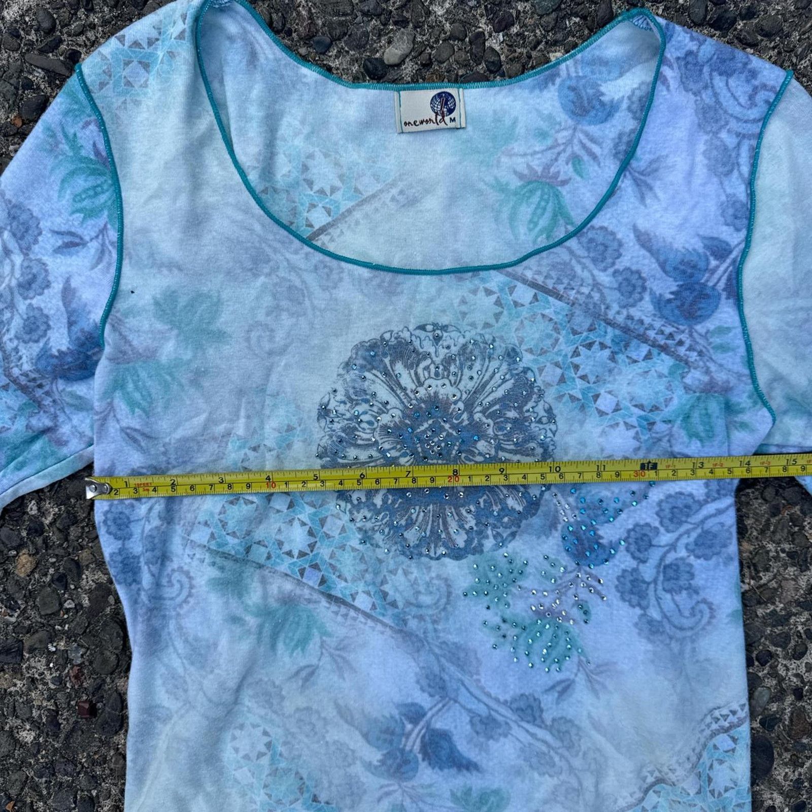 Vintage Y2K One World New Age Patterned Rhinestone Top – Size Medium Size M / US 6-8 / IT 42-44 - 5 Thumbnail