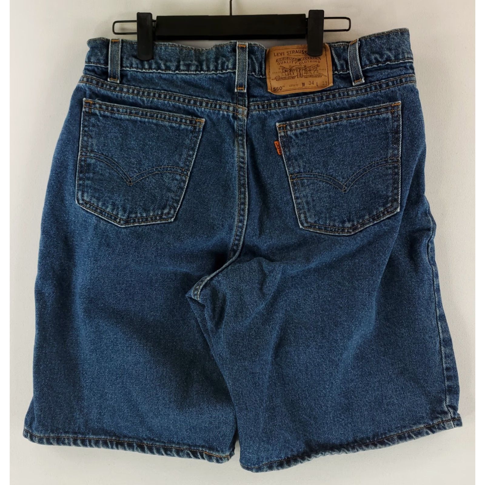Levi's VINTAGE Levi's 560 Shorts Jorts Blue Made USA Mens 33x11 90s Denim Jeans VTG 90s Jorts Mens Blue 33x11 Size US 33 - 2 Thumbnail